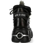 Chaussures New Rock Metallic en Fourrure Grise et Cuir Noir