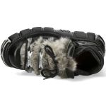 Chaussures New Rock Metallic en Fourrure Grise et Cuir Noir