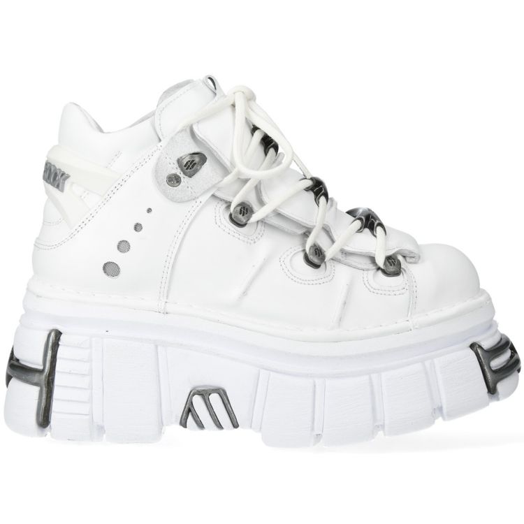White Leather New Rock Metallic Shoes