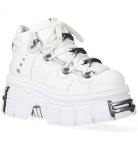 Chaussures New Rock Metallic en Cuir Blanc