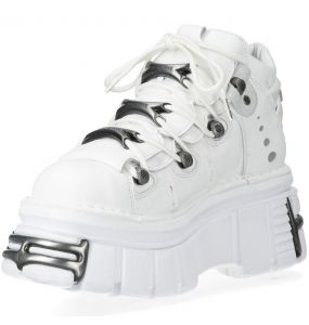 White Leather New Rock Metallic Shoes