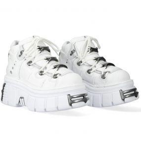 White Leather New Rock Metallic Shoes
