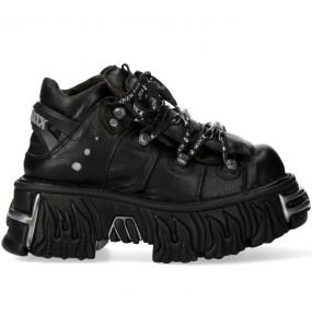 Chaussures New Rock Metallic Fire en Cuir Noir