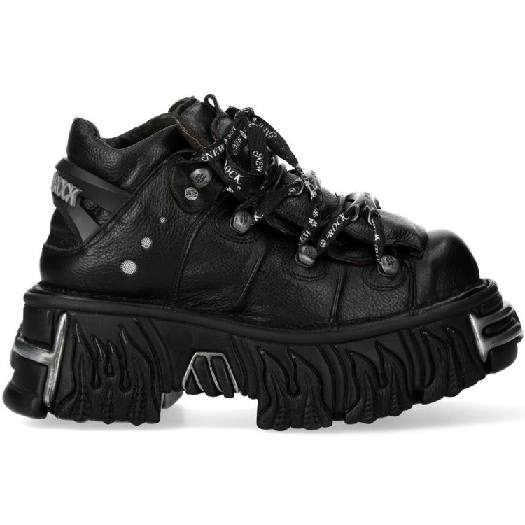 Chaussures New Rock Metallic Fire en Cuir Noir