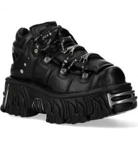 Chaussures New Rock Metallic Fire en Cuir Noir