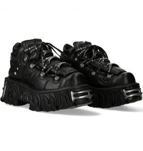 Chaussures New Rock Metallic Fire en Cuir Noir