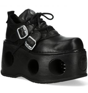 Chaussures Plateformes New Rock Metallic en Cuir Noir