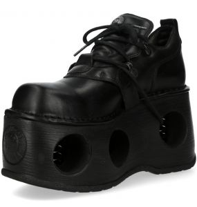 Chaussures Plateformes New Rock Metallic en Cuir Noir