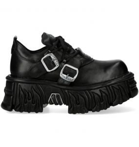 Black Leather New Rock Fire Metallic Shoes