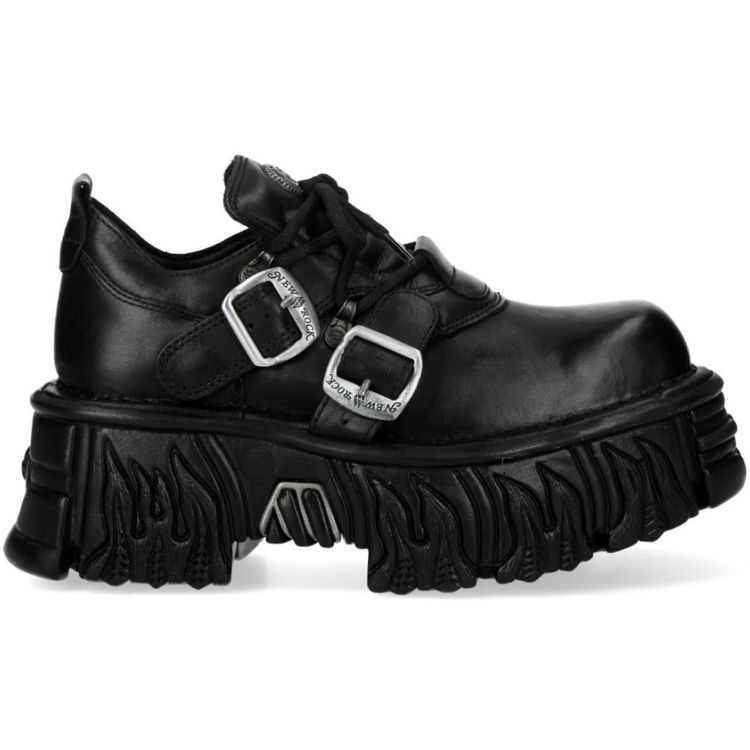 Black Leather New Rock Fire Metallic Shoes