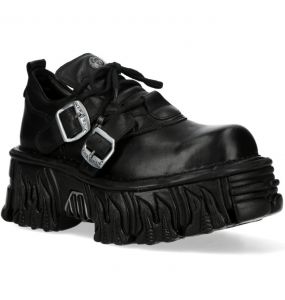 Black Leather New Rock Fire Metallic Shoes