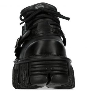 Black Leather New Rock Fire Metallic Shoes