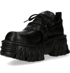 Black Leather New Rock Fire Metallic Shoes