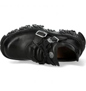 Black Leather New Rock Fire Metallic Shoes