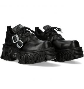 Black Leather New Rock Fire Metallic Shoes