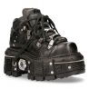 Chaussures Plateformes New Rock Tank en Cuir Itali et Pulik Noirs