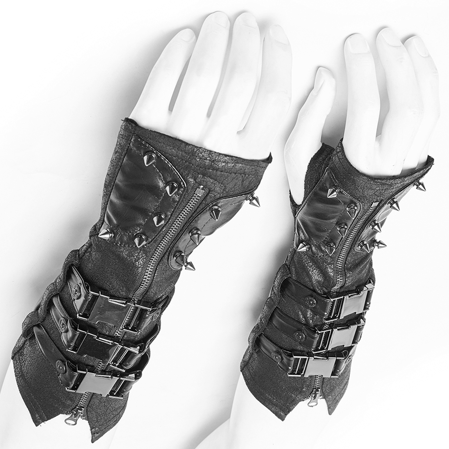 Skeleteen Fingerless Faux Leather Gloves - Black Biker Punk Gloves